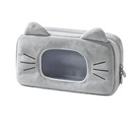 Plush Cat Ear Pencil Case, Cute Slouchy Pen Pouch for School Office | Pink Polka Dot & Striped Design, Aesthetic Stationery, Gender Neutral, for Teens and Adults, Soft Plush Material(Gray)