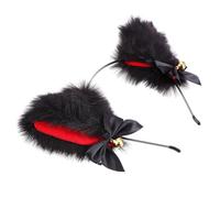 Plush Cat Ears Hair Hoop with Bows and Bells for Girls Cosplay | Black Cloth Accessory, Decorative Costume Styling, Comfortable Fit, Lovely Creative Chic Design for Parties and Dress-Up