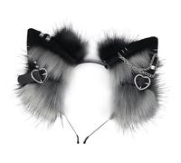 Plush Cat Ears Headband Soft Halloween Headband Cat Headbands with Chain Metal Hearts for Family