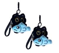 Plush Cat Keychain 3D Cartoon Charm Holding Fish Ornament