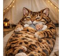 Plush Cat Print Envelope Sleeping Bag, Soft Warm Fleece Lounging Blanket, Machine Washable, Cute Cat Themed Warm Blanket for Home, Camping (B)