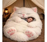 Plush Cat Print Sleeping Bag | 175x80cm Adult Sleeping Bags With Soft Flannel Lining Self | Cute Cat Themed Warm Blanket For Home, Camping, Machine Washable Cat A