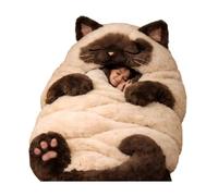 Plush Cat Sleeping Bag for Adults, Envelope Blanket for Camping & Lounging | Ultra Soft Fleece Wearable Blanket, Cute Cat Print, Washable Warm Lounging Bag for Home, Camping & Travel