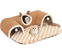 Plush Cat Tunnel Bed for Indoor Cats,Pet Cave Cat Nest Kitty Play Tube Pet Mat Ball Toys Drill Hole Tent Warm for Winter Detachable Zipper Design Anti-Slip (Brown,M-65 * 40CM)