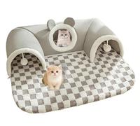 Plush Cat Tunnel Bed for Indoor Cats,Pet Cave Cat Nest Kitty Play Tube Pet Mat Ball Toys Drill Hole Tent Warm for Winter Detachable Zipper Design Anti-Slip (Gray,XL-85 * 70CM)