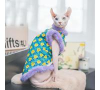 Plush Cheongsam Cotton Jacket Coat Suit for Sphynx Cat in Winter thick warm Sweater for Kittens Soft Lace Coat for Female Cat