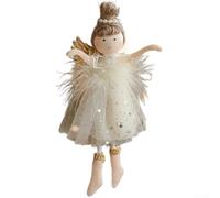 Plush Christmas Angel and Girl Hanging Ornaments with Mesh Tulle Skirt, Festive Tree Pendant Decoration for Holiday Home Décor Golden Angel or White Girl Doll 9.5x2.5x17cm(Golden Angel)