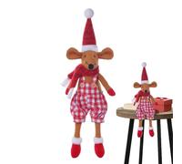 Plush Christmas Mouse - Long-Legged Plaid Fabric Doll for Festive Decoration | Soft and Cuddly Figurine for Mantel, Shelf, and Table | Warm Christmas Home Decoration