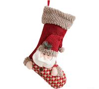 Plush Christmas Stocking 40x29cm Santa Snowman Embroidery Black for | Soft plush fabric stays gentle for seasonal use hangs easily on mantels and stair railings generous capacity for small