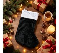 Plush Christmas Stocking, Jumbo Red & White Velvet Effect Christmas Stocking 27 x 60 cm Large Traditional Xmas Stocking for Gifts, Decorations, Fireplace Mantel & Holiday Displays