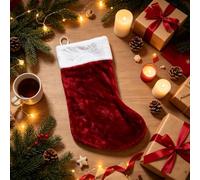 Plush Christmas Stocking, Jumbo Red & White Velvet Effect Christmas Stocking 27 x 60 cm Large Traditional Xmas Stocking for Gifts, Decorations, Fireplace Mantel & Holiday Displays