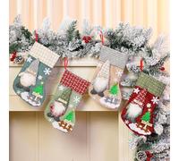 Plush Christmas Stockings, Set Of 4 With 3D Gnome Design Holiday Decorations Hemp Cloth Hanging Ornaments Large Opening For Treats Candies Home Decor