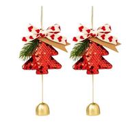 Plush Christmas Tree Hanging Ornaments 2 Pcs with Gold Jingle Bells