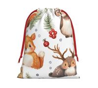 Plush Christmas-Woodland-Animals Christmas Drawstring Present Bags Large Size, Soft Velvet Goodie Bags With Red Ribbon Closure For Holiday Party Favors And Present Wrapping