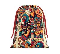 Plush Colorful-Egypt-Gods Christmas Drawstring Present Bags Large Size, Soft Velvet Goodie Bags With Red Ribbon Closure For Holiday Party Favors And Present Wrapping