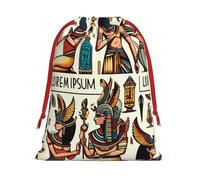 Plush Colorful-Egyptian-Gods Christmas Drawstring Present Bags Large Size, Soft Velvet Goodie Bags With Red Ribbon Closure For Holiday Party Favors And Present Wrapping