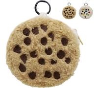 Plush Cookie Coin Purse & Keychain Pouch - Small Change Purse with Zipper, Novelty Wallet for Women, Bag Charms, Portable Storage for Lipsticks, Keys, Earphones, Brown Chocolate Cookies, S