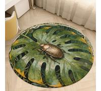 Plush Coral Velvet Round Area Rug 2.5' Ultra-Thin 0.2" Beetle Monstera Leaf Floor Mat Non-Slip TPR Backing Low Pile Washable Welcome Front Door Mats for Bedroom Entryway Decor