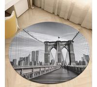 Plush Coral Velvet Round Area Rug 2.5' Ultra-Thin 0.2" Brooklyn Bridge Floor Mat Non-Slip TPR Backing Low Pile Washable Welcome Front Door Mats for Bedroom Bathroom Entryway Decor