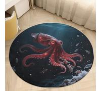 Plush Coral Velvet Round Area Rug 2.5' Ultra-Thin 0.2" Deep Sea Vampire Squid Floor Mat Non-Slip TPR Backing Low Pile Washable Welcome Front Door Mats for Bedroom Entryway Decor