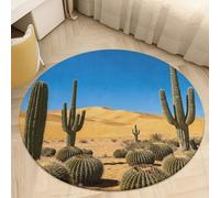 Plush Coral Velvet Round Area Rug 2.5' Ultra-Thin 0.2" Desert Cactus View Floor Mat Non-Slip TPR Backing Low Pile Washable Welcome Front Door Mats for Bedroom Entryway Decor