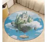 Plush Coral Velvet Round Area Rug 2.5' Ultra-Thin 0.2" Floating Castle Floor Mat Non-Slip TPR Backing Low Pile Washable Welcome Front Door Mats for Bedroom Entryway Decor