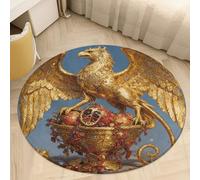 Plush Coral Velvet Round Area Rug 2.5' Ultra-Thin 0.2" Golden Griffin Floor Mat Non-Slip TPR Backing Low Pile Washable Welcome Front Door Mats for Bedroom Entryway Decor