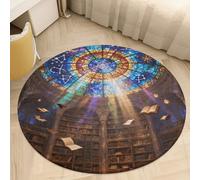 Plush Coral Velvet Round Area Rug 2.5' Ultra-Thin 0.2" Magic Library Dome Floor Mat Non-Slip TPR Backing Low Pile Washable Welcome Front Door Mats for Bedroom Entryway Decor