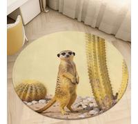 Plush Coral Velvet Round Area Rug 2.5' Ultra-Thin 0.2" Meerkat by Cactus Floor Mat Non-Slip TPR Backing Low Pile Washable Welcome Front Door Mats for Bedroom Entryway Decor