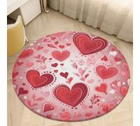 Plush Coral Velvet Round Area Rug 2.5' Ultra-Thin 0.2" Valentine Pattern Floor Mat Non-Slip TPR Backing Low Pile Washable Welcome Front Door Mats for Bedroom Bathroom Entryway Decor