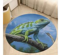 Plush Coral Velvet Round Area Rug 2' Ultra-Thin 0.2" Green Lizard Floor Mat Non-Slip TPR Backing Low Pile Washable Welcome Front Door Mats for Bedroom Bathroom Entryway Decor