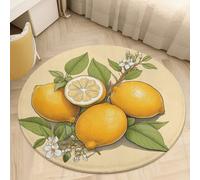Plush Coral Velvet Round Area Rug 2' Ultra-Thin 0.2" Lemon and Vanilla Floor Mat Non-Slip TPR Backing Low Pile Washable Welcome Front Door Mats for Bedroom Bathroom Entryway Decor