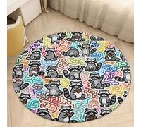 Plush Coral Velvet Round Area Rug 2' Ultra-Thin 0.2" Little Red Panda Doodle Floor Mat Non-Slip TPR Backing Low Pile Washable Welcome Front Door Mats for Bedroom Entryway Decor