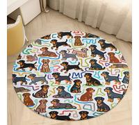 Plush Coral Velvet Round Area Rug 2' Ultra-Thin 0.2" Little Rottweiler Doodle Floor Mat Non-Slip TPR Backing Low Pile Washable Welcome Front Door Mats for Bedroom Entryway Decor
