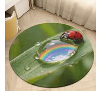 Plush Coral Velvet Round Area Rug 2' Ultra-Thin 0.2" Macro Dewdrop World Floor Mat Non-Slip TPR Backing Low Pile Washable Welcome Front Door Mats for Bedroom Entryway Decor