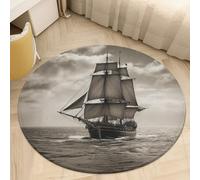 Plush Coral Velvet Round Area Rug 2' Ultra-Thin 0.2" Nautical Sailing Pirate Theme Floor Mat Non-Slip TPR Backing Low Pile Washable Welcome Front Door Mats for Bedroom Bathroom Entryway Decor