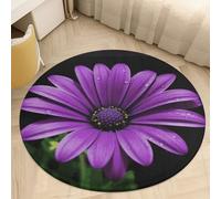 Plush Coral Velvet Round Area Rug 2' Ultra-Thin 0.2" Purple Daisy Floor Mat Non-Slip TPR Backing Low Pile Washable Welcome Front Door Mats for Bedroom Bathroom Entryway Decor