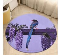 Plush Coral Velvet Round Area Rug 2' Ultra-Thin 0.2" Red-Billed Blue Magpie Floor Mat Non-Slip TPR Backing Low Pile Washable Welcome Front Door Mats for Bedroom Entryway Decor