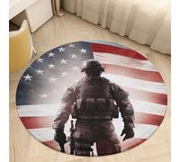 Plush Coral Velvet Round Area Rug 3' Ultra-Thin 0.2" American Soldier Floor Mat Non-Slip TPR Backing Low Pile Washable Welcome Front Door Mats for Bedroom Bathroom Entryway Decor