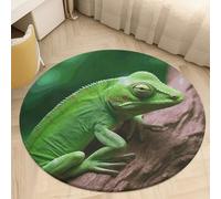 Plush Coral Velvet Round Area Rug 3' Ultra-Thin 0.2" Green Lizard Floor Mat Non-Slip TPR Backing Low Pile Washable Welcome Front Door Mats for Bedroom Bathroom Entryway Decor