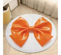 Plush Coral Velvet Round Area Rug 3' Ultra-Thin 0.2" Orange Bow Floor Mat Non-Slip TPR Backing Low Pile Washable Welcome Front Door Mats for Bedroom Entryway Decor