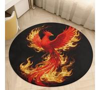 Plush Coral Velvet Round Area Rug 3' Ultra-Thin 0.2" Phoenix Flame Floor Mat Non-Slip TPR Backing Low Pile Washable Welcome Front Door Mats for Bedroom Entryway Decor
