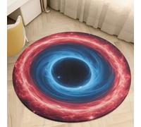 Plush Coral Velvet Round Area Rug 3' Ultra-Thin 0.2" Red Blue Galaxy Floor Mat Non-Slip TPR Backing Low Pile Washable Welcome Front Door Mats for Bedroom Entryway Decor