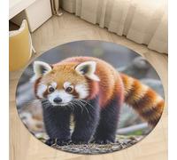 Plush Coral Velvet Round Area Rug 3' Ultra-Thin 0.2" Red Panda Floor Mat Non-Slip TPR Backing Low Pile Washable Welcome Front Door Mats for Bedroom Bathroom Entryway Decor