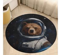 Plush Coral Velvet Round Area Rug 3' Ultra-Thin 0.2" Space Astronaut Bear Floor Mat Non-Slip TPR Backing Low Pile Washable Welcome Front Door Mats for Bedroom Entryway Decor