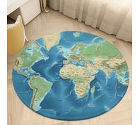 Plush Coral Velvet Round Area Rug 3' Ultra-Thin 0.2" World Map Floor Mat Non-Slip TPR Backing Low Pile Washable Welcome Front Door Mats for Bedroom Bathroom Entryway Decor