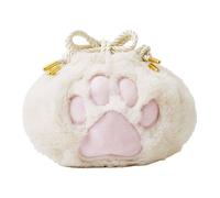 Plush Cosmetic Bag - Plush Bag with Drawstring, Toiletry Bag for Purse with Cat Paw Design, Cosmetic Bag, Portable Makeup Storage, Toiletries Organiser, Small Cosmetic Bag, A. White, 18 x 24 cm, See