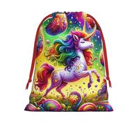 Plush Cosmic-Horse-Fantasy Christmas Drawstring Present Bags Large Size, Soft Velvet Goodie Bags With Red Ribbon Closure For Holiday Party Favors And Present Wrapping