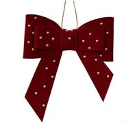 Plush Cotton Christmas Ornament 8.5cm Heart Double Bow Shape | Soft Plush Fabric, Cotton Filled, Heart & Bow Design, Lightweight For Trees/windows, Dark Green Or Wine Red
