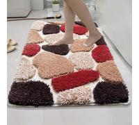 Plush Cotton Pebble Bath Run-ner 50x80cm, Non-Slip Sturdy Clean Luxury Stone Pattern Microfiber Absorbent Bedroom Mat(brown)